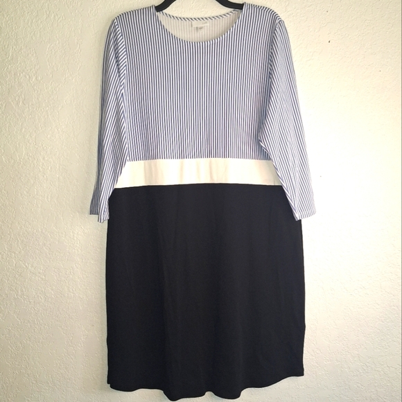 NWT J Jill Stripe Color Block Knit Tunic Dress Shift Blue White Black Large - Picture 1 of 8